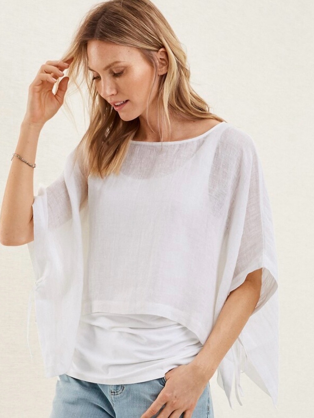 Eileen Fisher Organic Linen Cropped Pullover Poncho S-M - Picture 2 of 6